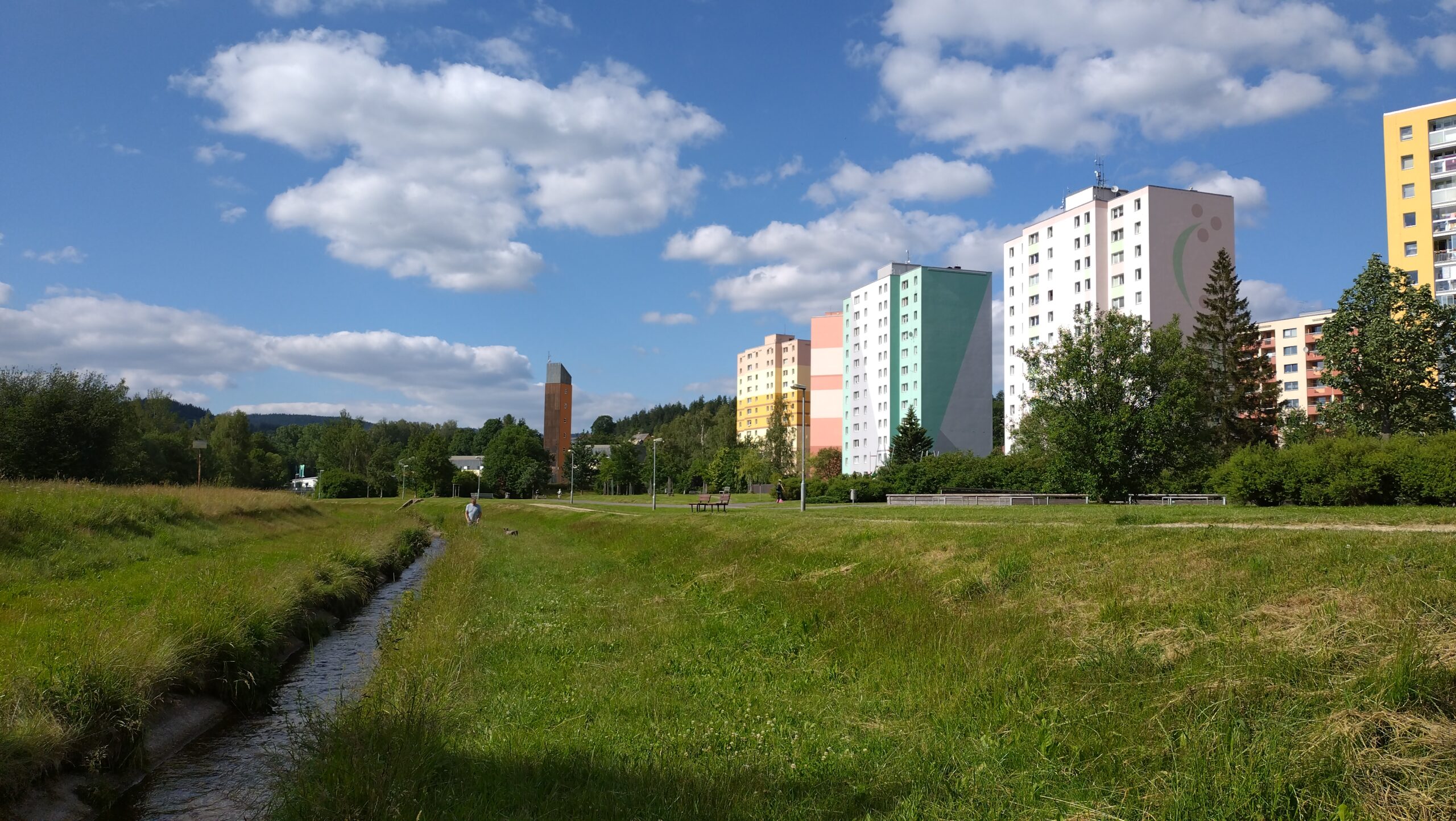 View at the Bela Nisa, an urban stream in the densely populated area of Jablonec nad Nisou