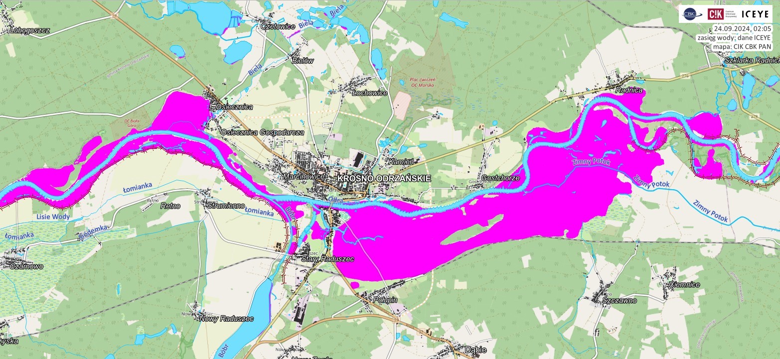 An example of a quick-view map being delivered directly to users, areas along the Odra River in Lubuskie Province.